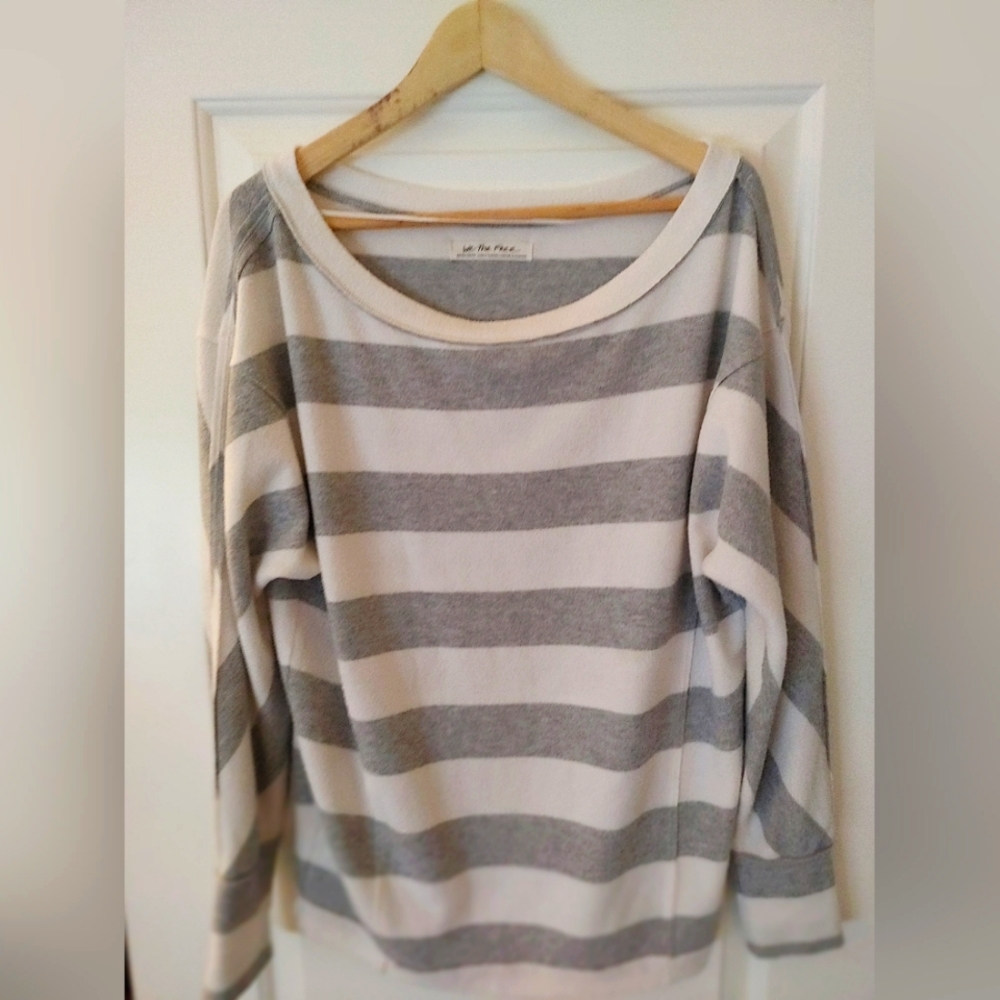 We The Free Grey & White Striped Oversized Sweater ~Size XS
